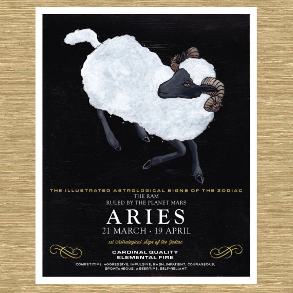 Illustrated Zodiac Aries the Ram 8" x 10"