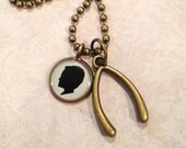 Small custom silhouette pendant necklace with wishbone charm