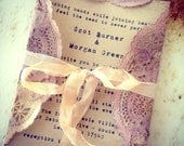 Invitations Pale Purple Doily, Orchid Tea stained Ribbon Wedding, Shower, Tea