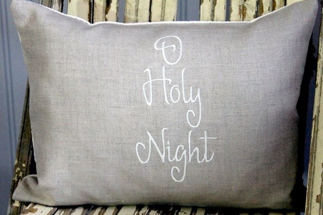 Ready to ship--Christmas Holiday Decorative Pillow Cover "O Holy Night" flax linen and matelasse 12 x 16