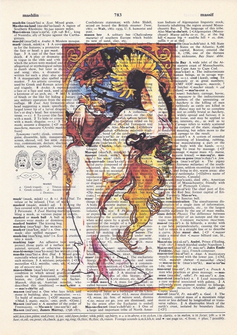 Alphonse Mucha Print - Summer - Dictionary Art Print - Upcycled Vintage Paper -  7-3/4 x 10-3/4