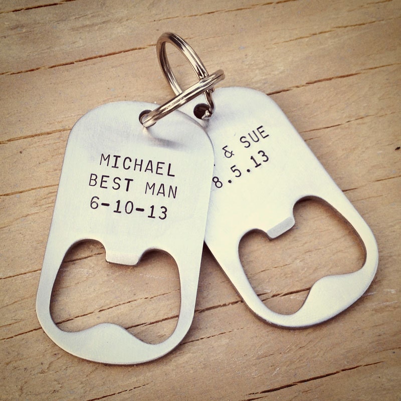Set of 4 - GROOMSMEN GIFTS Personalized Bottle Opener Keychains - Wedding, Best Man, Groomsman
