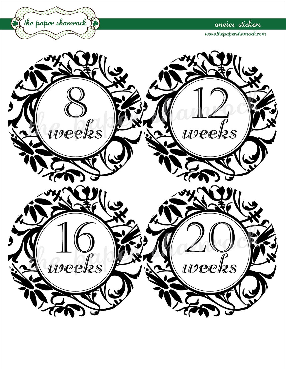 Damask Baby Bump Stickers, Pregnancy Stickers, Week Stickers