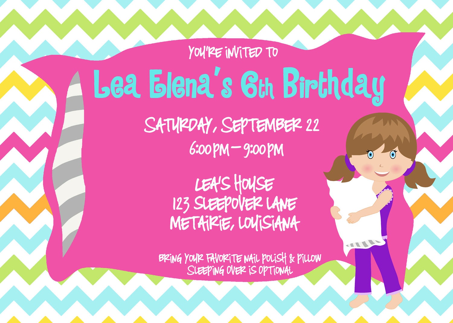 Sleepover Party - Birthday Invitation - digital design
