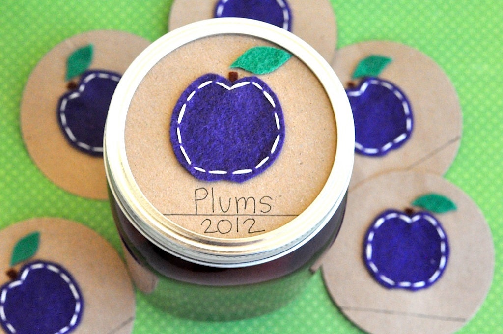 Mason Jar Gift Label: 6 PLUM Felt Regular and Wide-Mouth Mason Jar Toppers