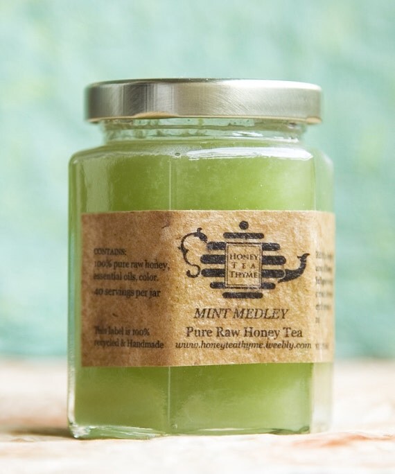 Mint Iced Tea. Honey Tea MINT MEDLEY flavored 5 oz, 100% raw from the hive. Hot or cold tea.