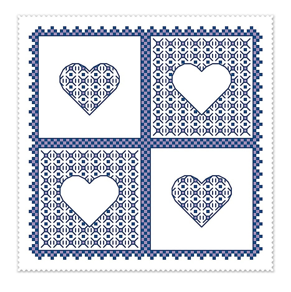 Blackwork embroidery chart, PDF cross stitch chart, Love Hearts