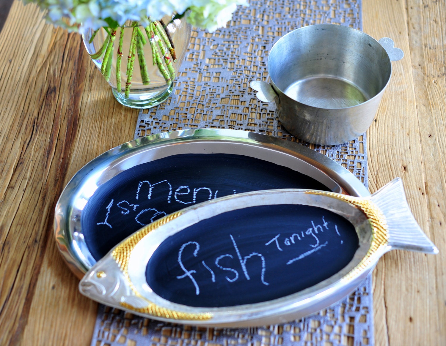 Chalkboard Decor Set Fish Shape Server and Oval Platter