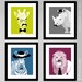 Children's wall art prints, Animals with mustaches - kids wall art - jungle safari animals - Lion, giraffe, rino, zebra - nursery art prints
