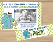 Custom Made Monsters Inc Birthday Party Kit - Invitation and Water Bottle labels