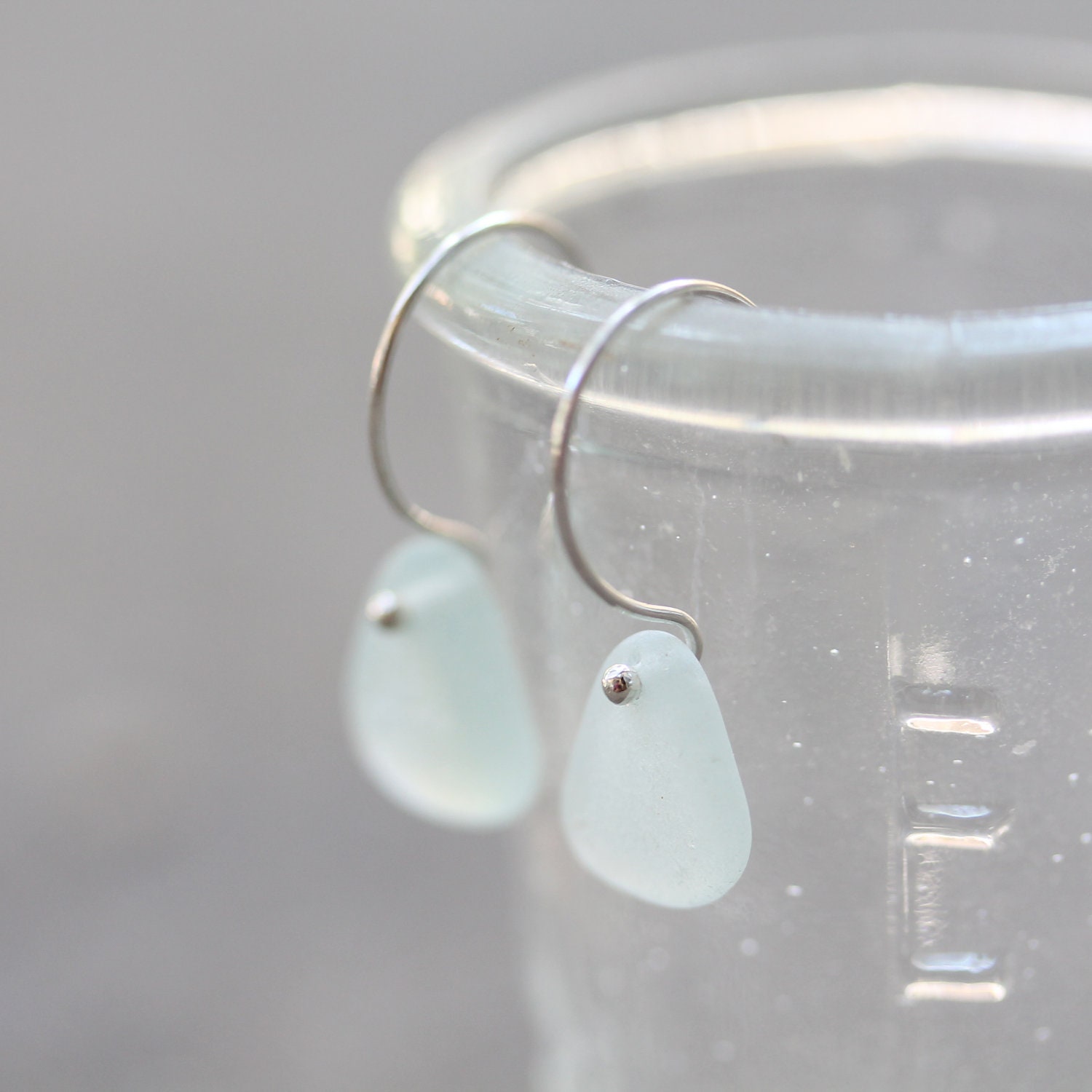 Sea Glass & Sterling Silver Earrings - Light Aqua - FREE SHIPPING