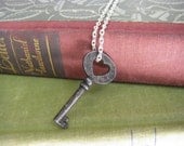 Rustic Heart Shape Antique key charm with silver chain gift for girlfriend on sale