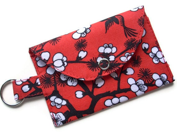 Keychain Wallet, Change Purse, White Asian Blossoms