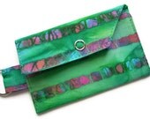 Key Ring Fabric Wallet, Gift Card Holder, Green Batik Stripes