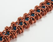 Chainmaille Bracelet: Blue Anodized Aluminum and Copper in Byzee Beez to Butterflies