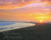 Seal Beach Sunset, Seal Beach, California Print By Klaire Warren 8X10 Matted 11X14 Inspirational Artwork for the Home