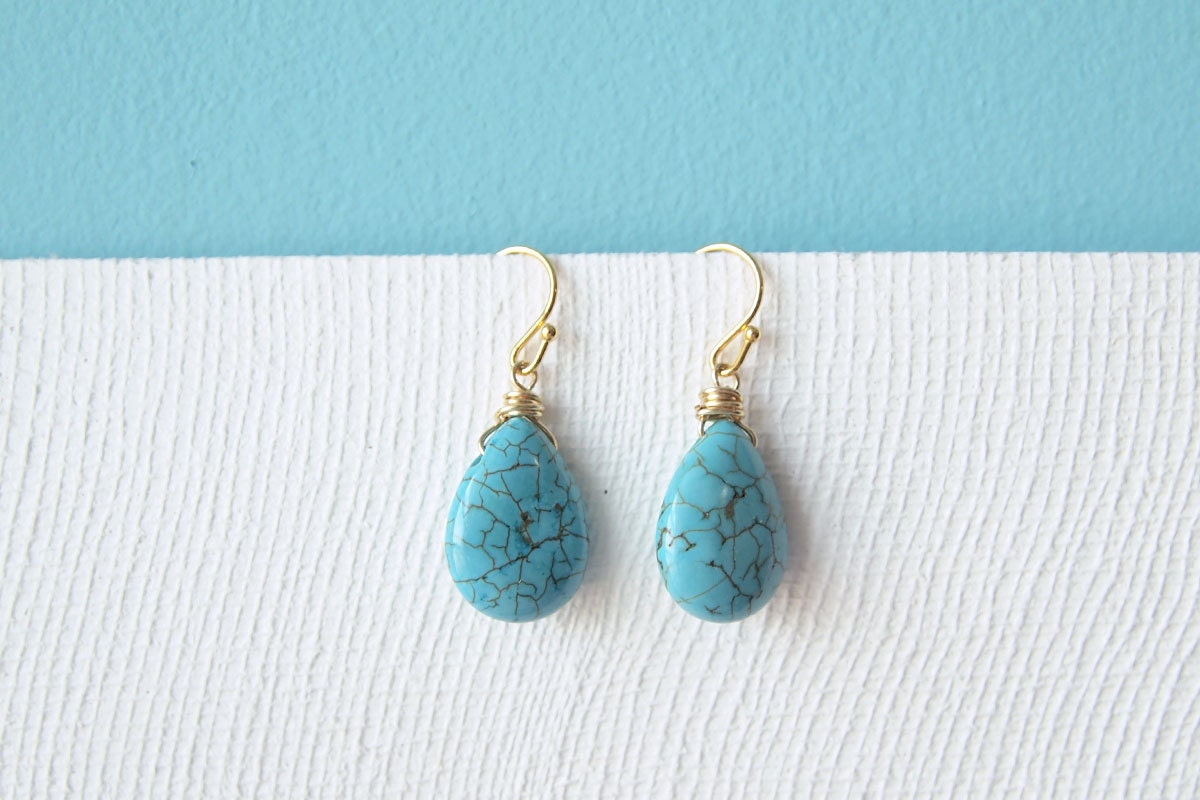 Turquoise Earrings : Spring Jewelry - Simple, Everyday Turquoise Tear Drop Earrings, Gifts for her