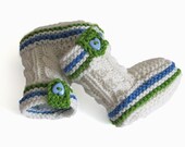 Baby booties with blue Heart buttons for baby boys  /0-3M