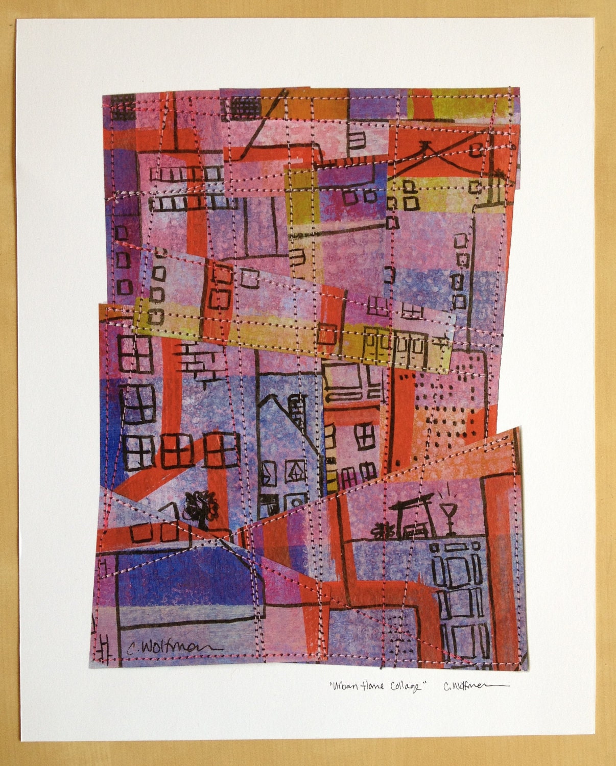 Fine Art Giclee Print  of my Original Painting titled Urban Home Collage 8x10