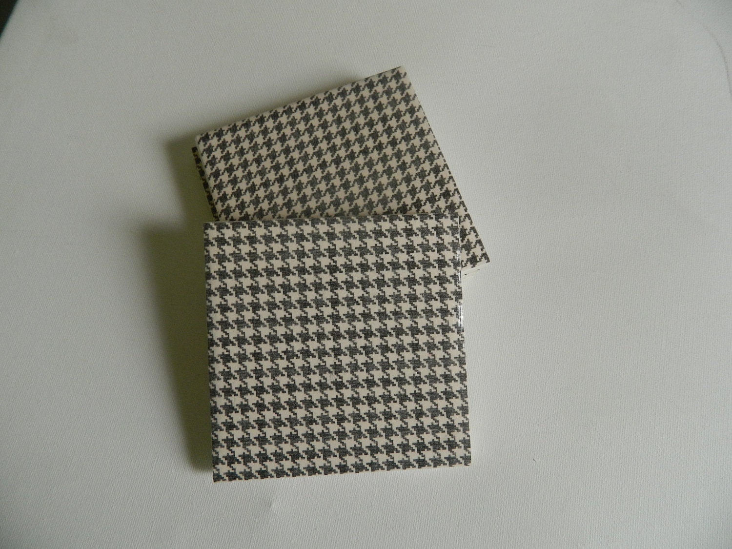 Gray Houndstooth Print Tile Coasters