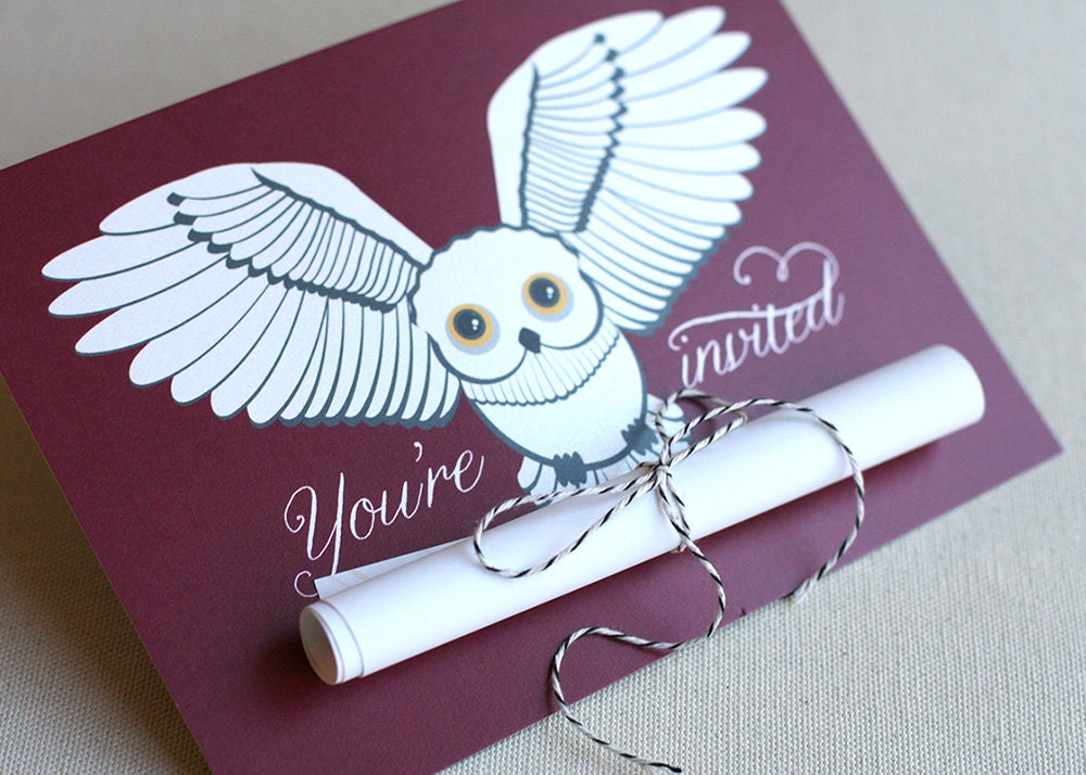 Snowy Owl Scroll Invitation, Harry Potter inspired (15)