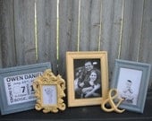 Nursery Decor - PICTURE FRAMES - Baby - Grey and Yellow - Shabby Chic - Glass N Backing