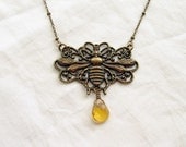 Queen Bee Necklace. Honey Gold Teardrop. Vintage Inspired Jewelry by Smallbluethings