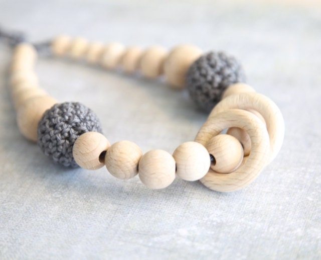 Grey nursing rings necklace. Girls crochet necklace. Mammy and baby teething necklace.
