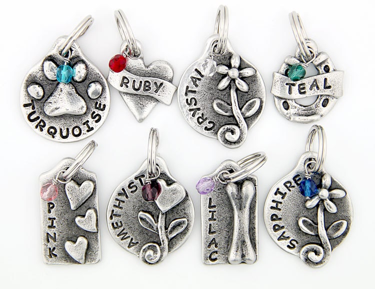 Pet Tag Dog Tag ID Collar Tags Custom Hand Stamped Heart with Crystal Jewel