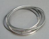 Metallic Silver Leather Bangle Bracelets with Silver Plated Curved Tubes - Set of 5 - Minimalist Jewelry - Set
