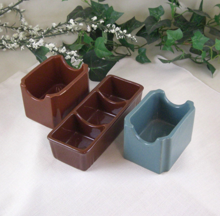 3 Hall China Sugar Salt Pepper Packet Holders / Condiment / Lot of Three