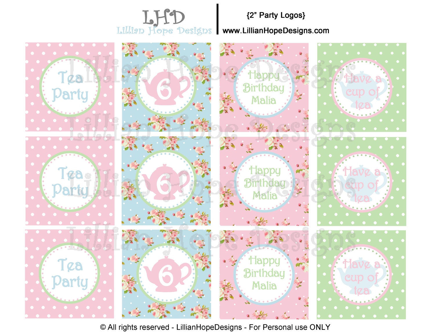 Vintage Tea Party Cupcake Toppers - Tea Party Tags - PRINTABLE Party Logos Il_570xn