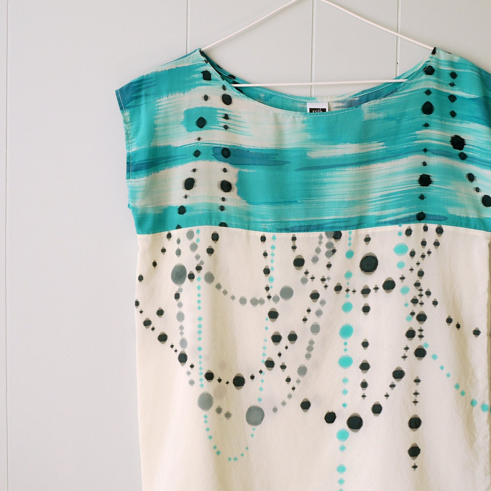 Reserved / Sample sale // silk hand painted shirt. INDIGO IKAT DOT Ready made blouse - size s/m