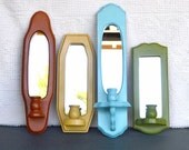 Modern Mirror Candlesconce Collection of 4.. Aqua Cinnamon Maize Yellow Green Upcycled wall modern candleholders Modern wall Decor