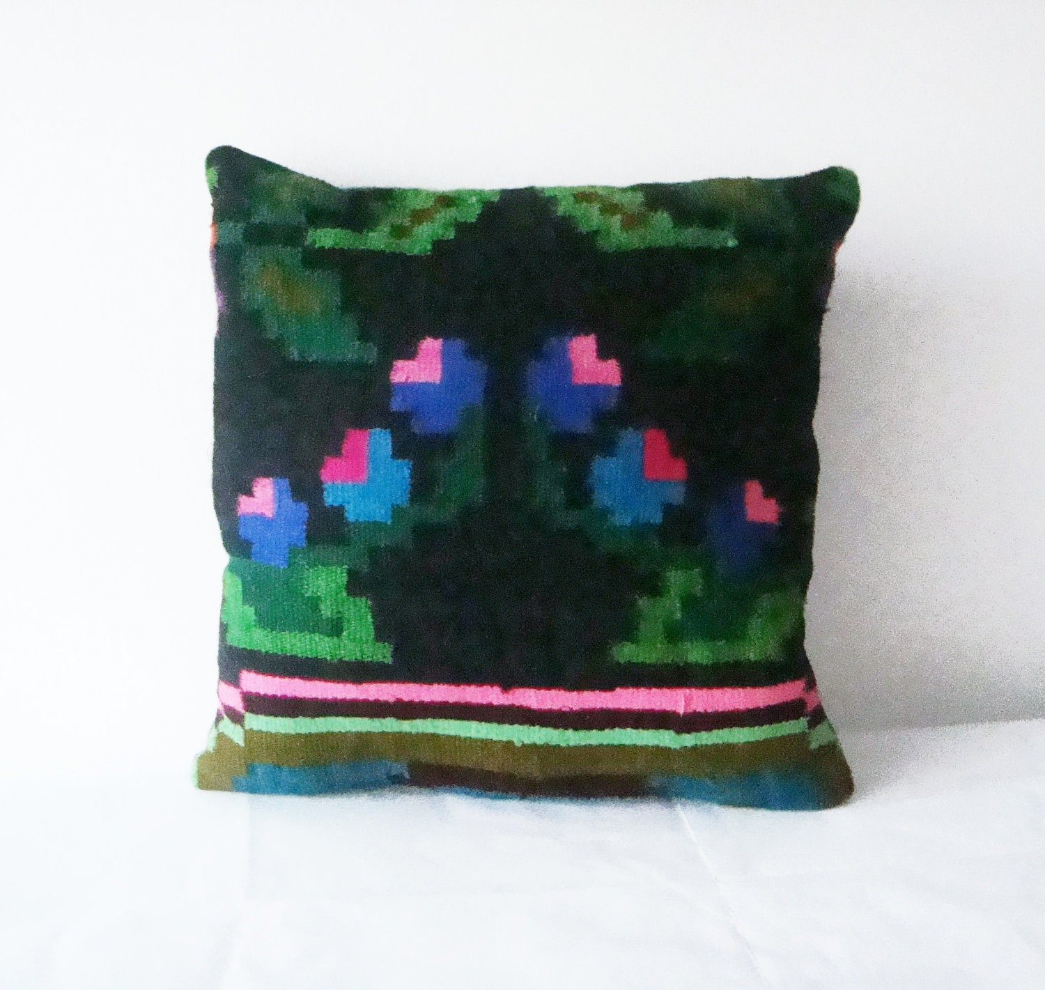 Kilim Pillow Cover for Home decor - Bohemian Ethnic Wool Rustic Antique Romanian Hand Woven Turkish Kilim Pillow Case Bright 16 x 16