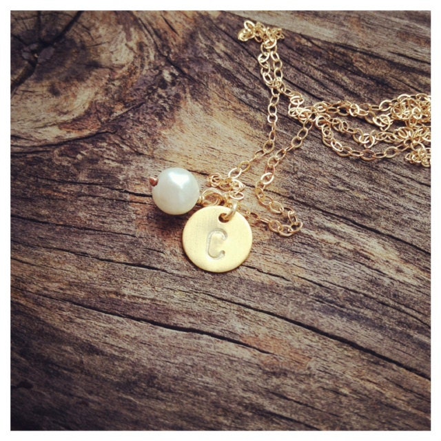 Gold Custom Initial with pearl Necklace - Pearl is June Birthstone - Custom Monogrammed, Initial Necklace