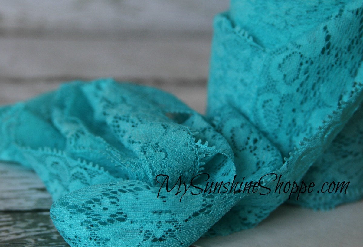 Stretch Lace - TWO inch wide - 5 yards - Turquoise