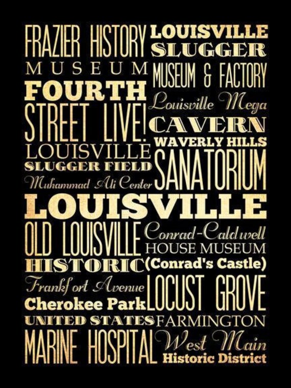 Louisville, Kentucky, Typography Art Poster / Transit / Subway Roll 18X24 - Louisville's Attractions Wall Art Decoration - LHA-216