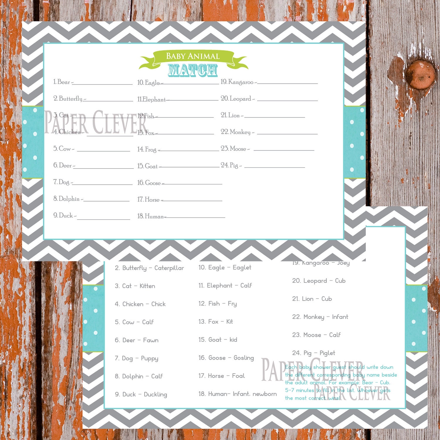 Baby Shower Animal Match Game for boys in chevron stripe - INSTANT DOWNLOAD Il_170x135