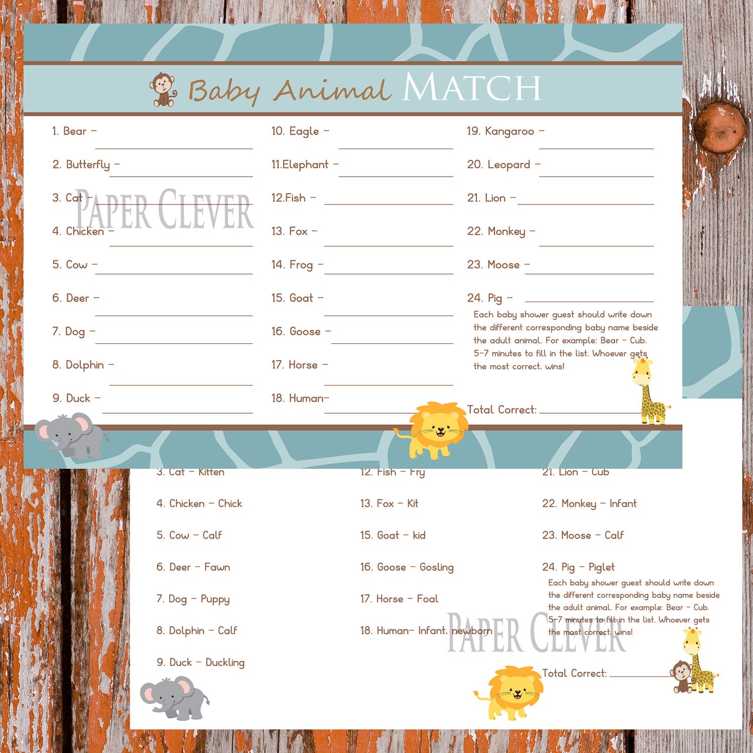 Baby Shower Game Animal Match Jungle - INSTANT DOWNLOAD,printable Il_170x135