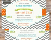 Chevron Stripe Baby Shower Invitation in Grey,Orange,Lime & Aqua digital file, printable Il_170x135