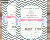 baby Shower Invitation Gender Reveal Chevron Stripe- Printable, Digital File