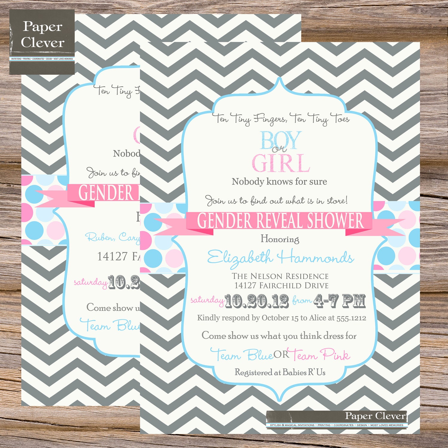baby Shower Invitation Gender Reveal Chevron Stripe- Printable, Digital File Il_570xn
