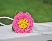 Pink Peony Headband with Yellow Center, Wool Felt Peony in Summery Pink, Available as a Clip or Headband
