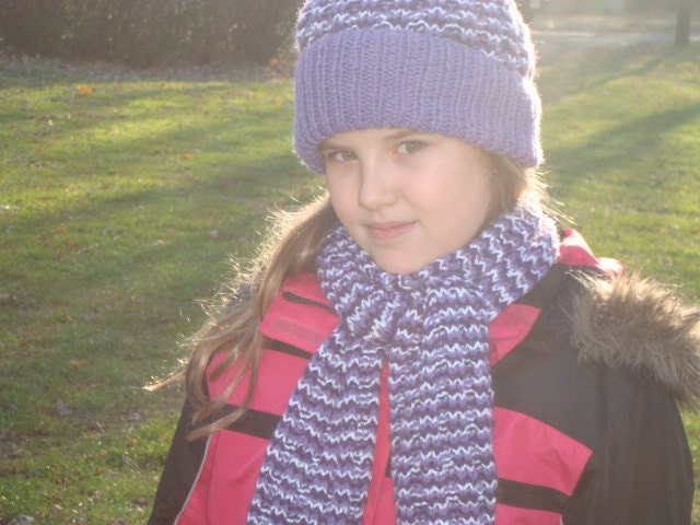 Hat/Scarf  Purple. Knit. School  Girl.Wool. Gift. Ready  to  ship.