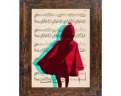 Little Red in the Woods Fairy Tale Original Print on an Unframed Upcycled Bookpage