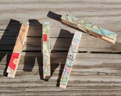 Decorative Clothespins - Set of 4 - Vintage Map