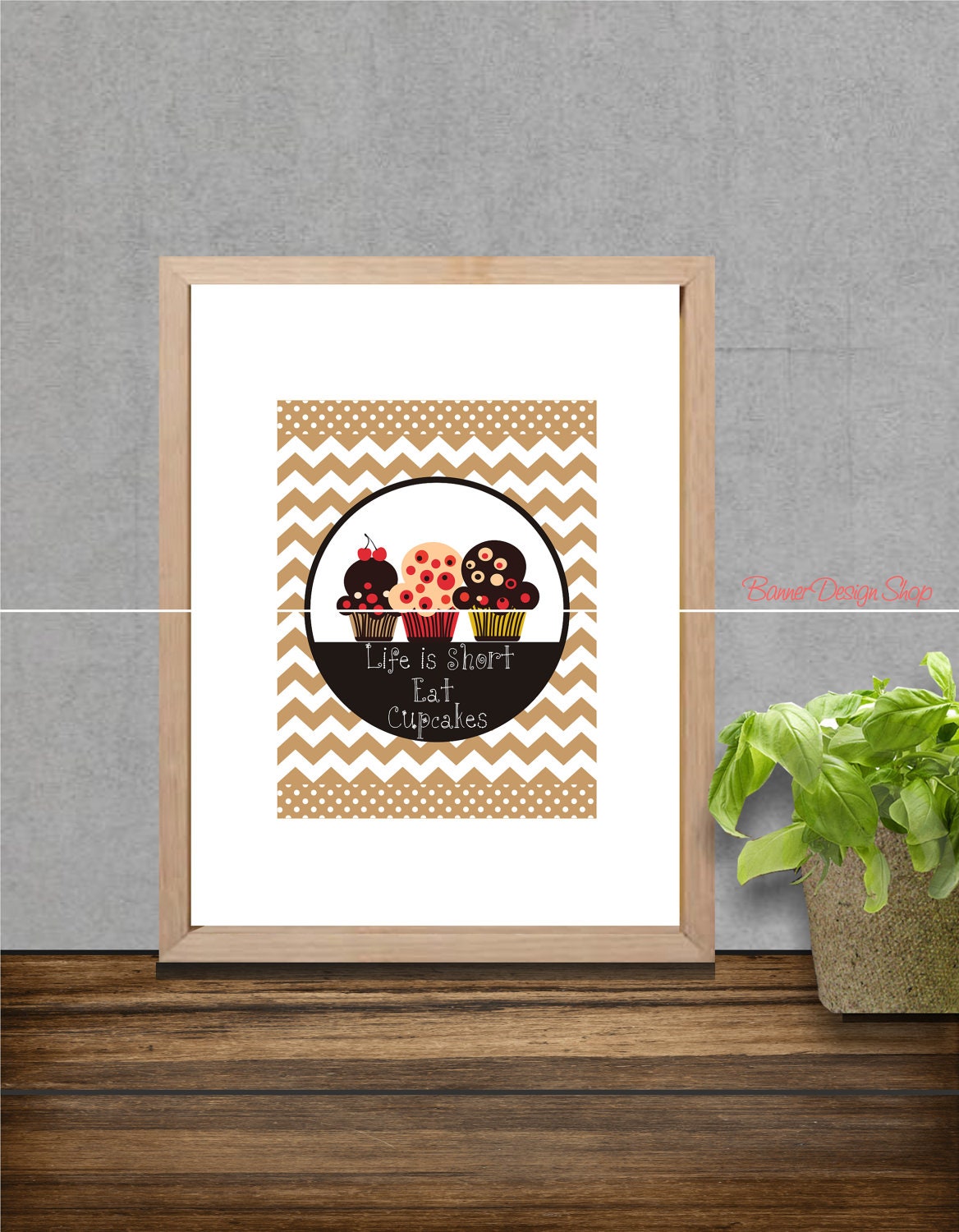 Art Print Home Decor Kitchen Cook Food Cake Modern Wall Design Graphic Sweet Chocolate Cupcakes Cherry Chevron Dots Pattern Cooking Fun Hoby