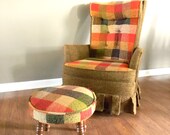 Vintage Kroehler Chair Stool Citation Swivel Plaid Lounge