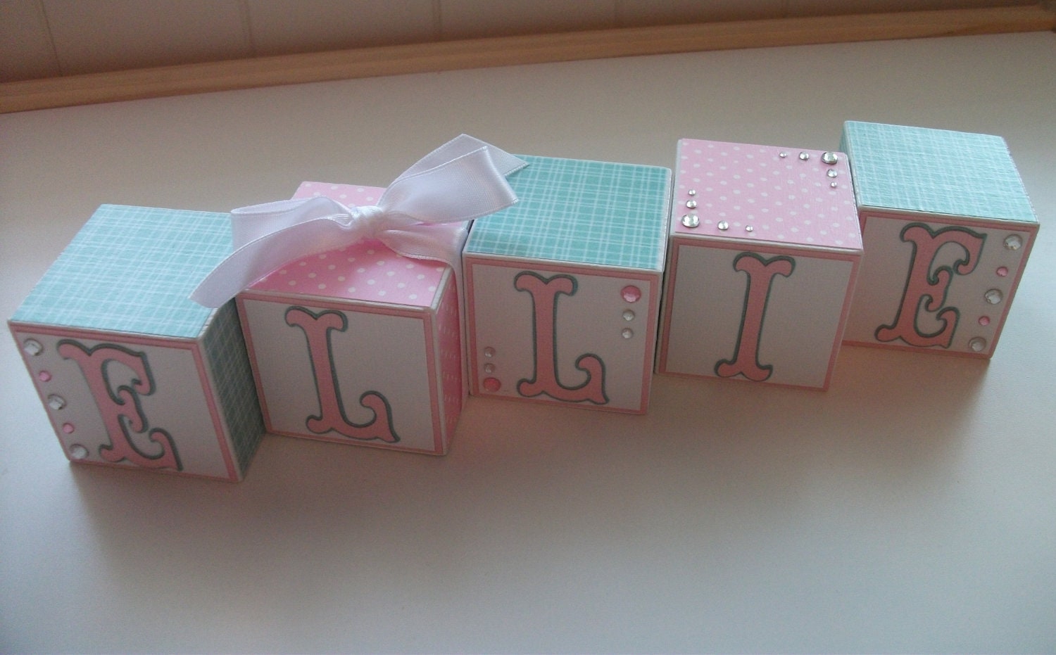 Wooden Name Block - Baby Name Blocks - Pink Polka Dot